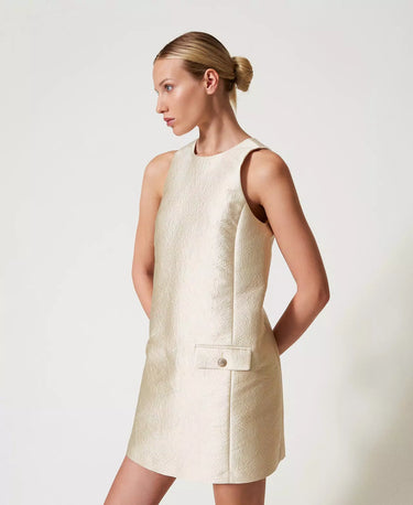 Short brocade jacquard halter dress