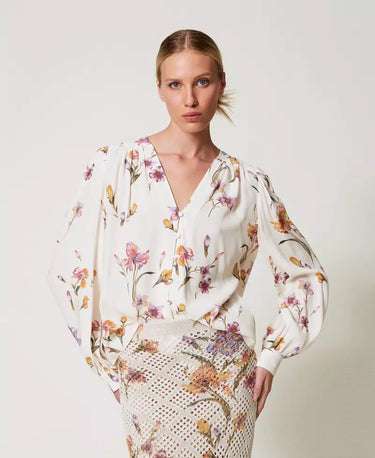 Crêpe de Chine floral shirt