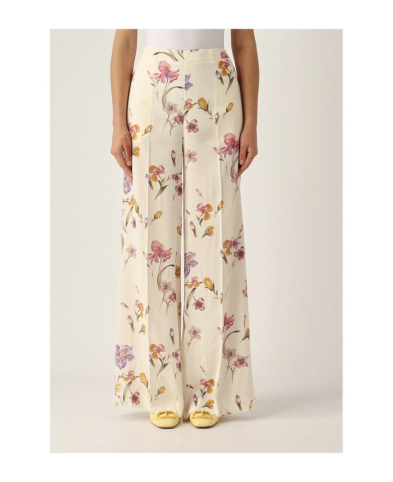 Crêpe de Chine floral trousers