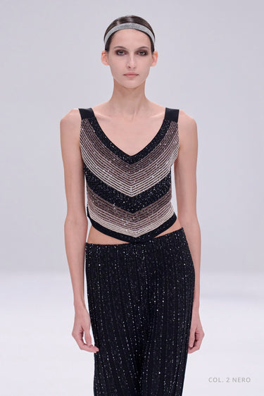 D Exterior Chevron Dégradé Sequin Crop Top