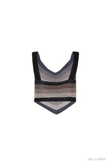 D Exterior Chevron Dégradé Sequin Crop Top