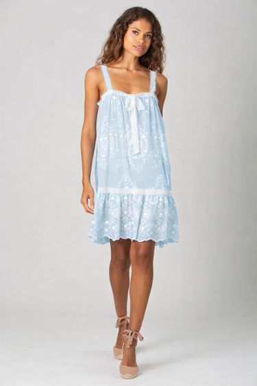 Havana Floating Flower Voile Embroidery Mini Dress