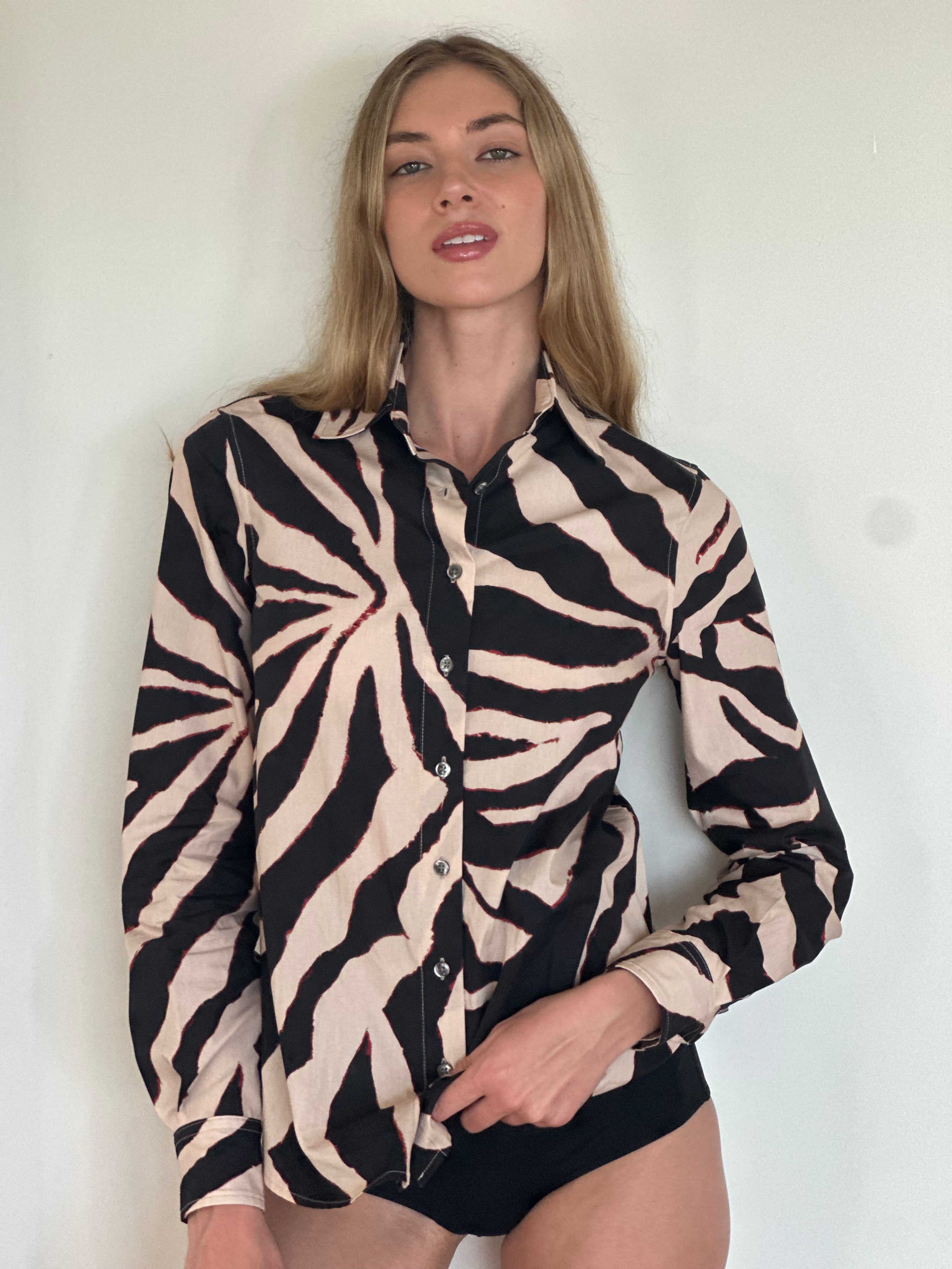 Pink zebra button down