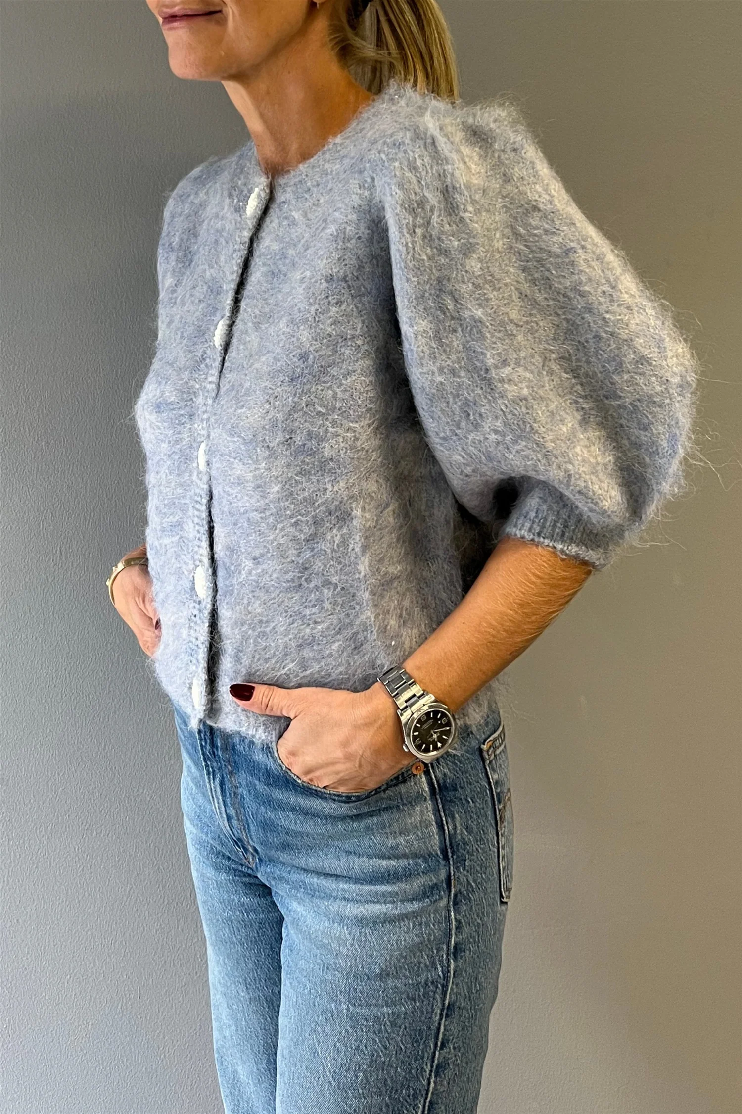 Hairy Knit Puffed Jacket