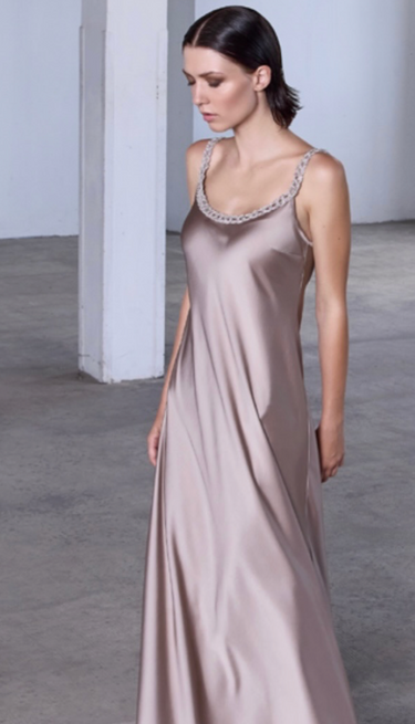 D Exterior Mocha Satin Slip Dress