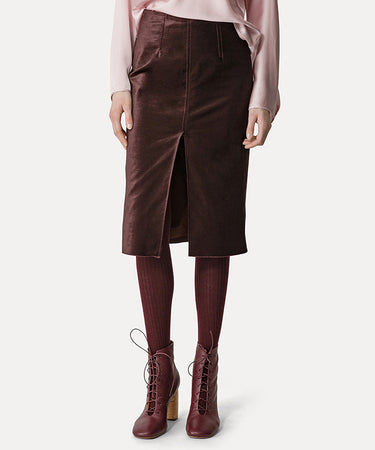 Cotton Viscose Stretch Velvet Pencil Skirt