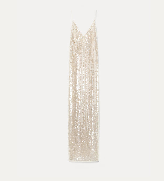 gold glitter slip dress “liquid sequins” I Collection: SERENADE ASTR the Label Green hanky style tiers and Color:MANIKA