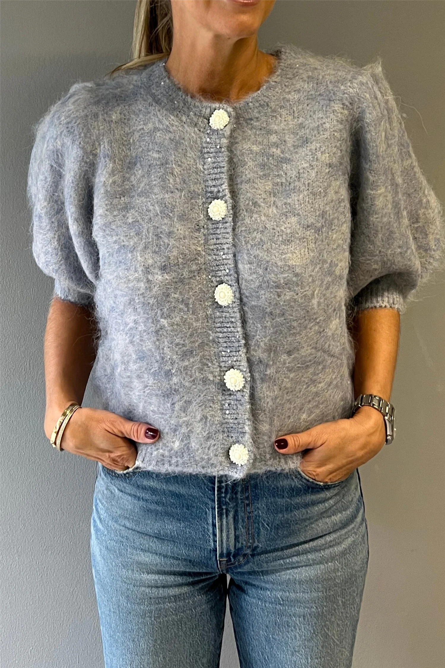 Hairy Knit Puffed Jacket